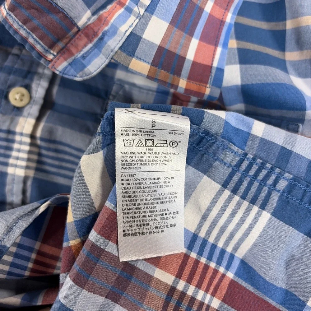 Banana Republic Button Down Shirt Mens S Blue Plaid Stretch Soft Wash Standard